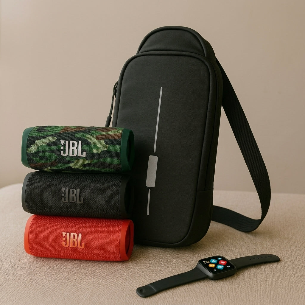Combo Reloj Inteligente T500 + Parlante Charge 5 + Bolso Antirrobo USB